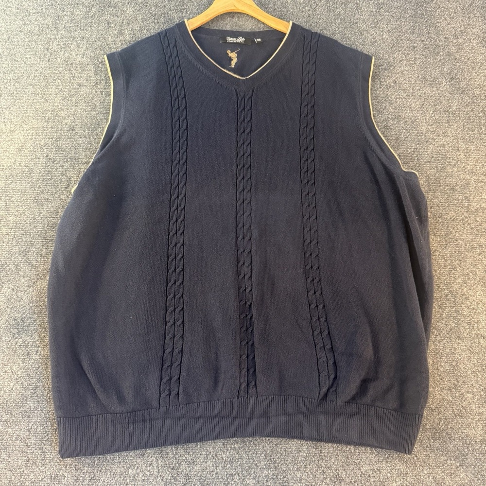 Cypress Links Sweater Vest 2XB Navy 100% Cotton Cable Knit Golf Big & Tall Mens